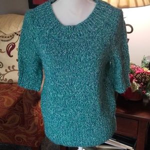 Scoop short sleeve Aqua sweater
